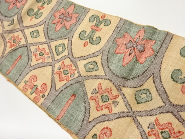 手織り紬抽象模様織出し名古屋帯